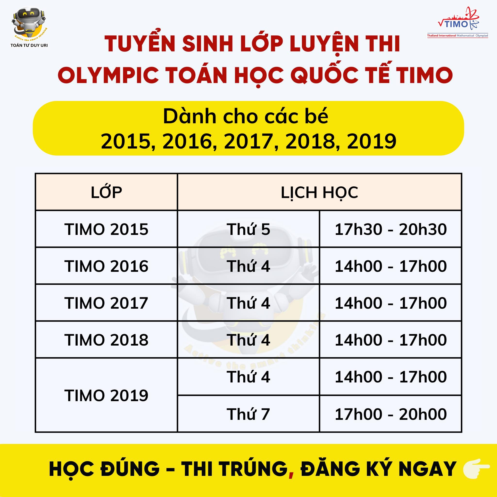 TUYỂN SINH LỚP ÔN THI VÒNG QUỐC GIA TOÁN HỌC QUỐC TẾ TIMO